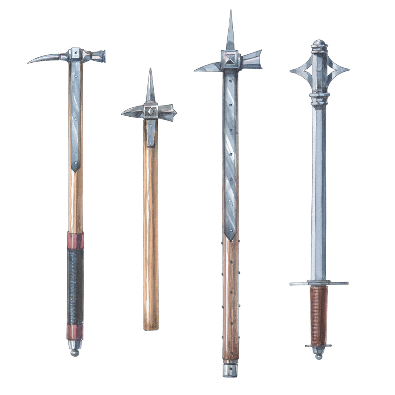 illustration of pikes and mace